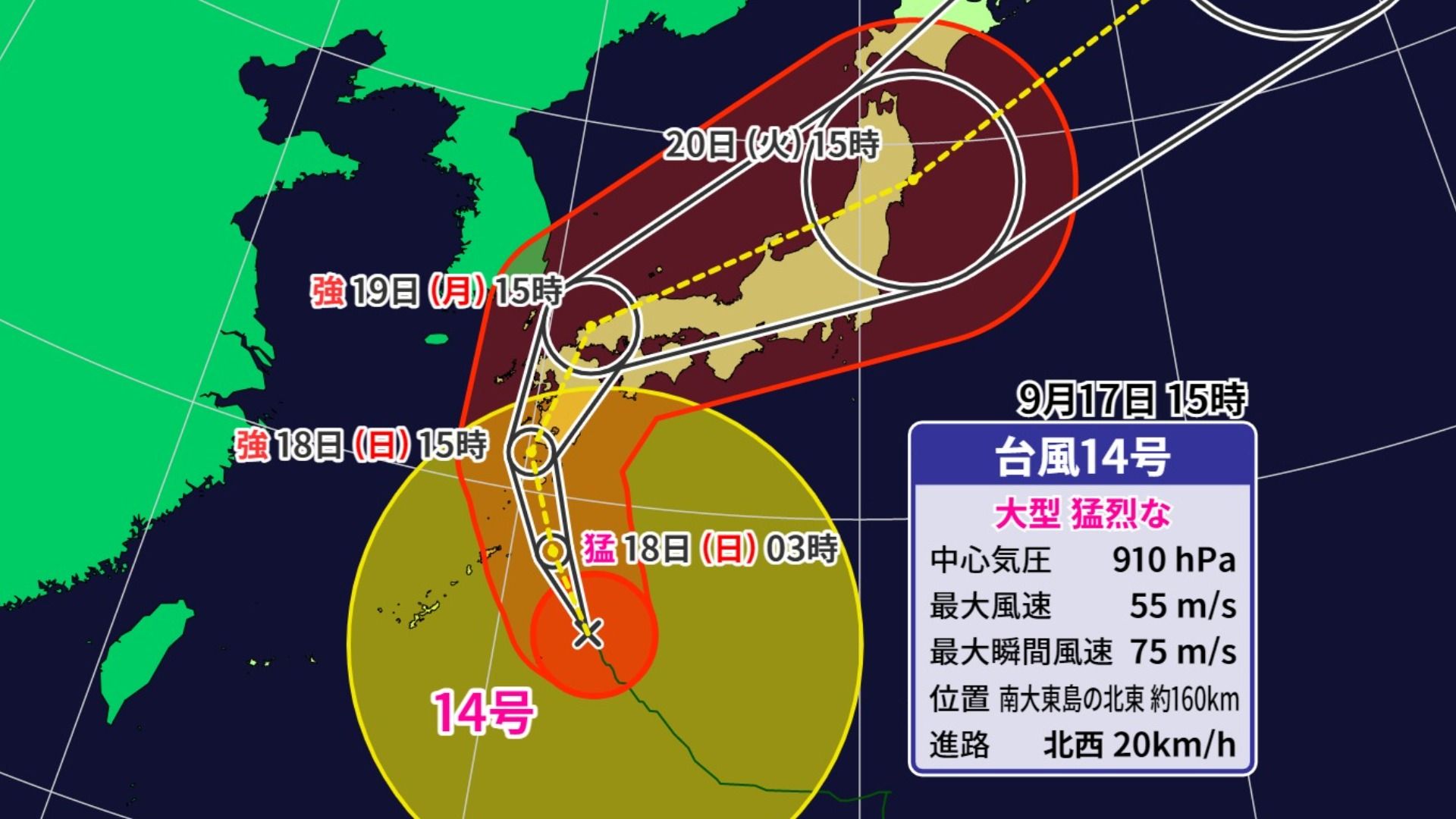 短期間に急発達した猛烈な豆台風 2021年台風14号と房総半島台風、東日本台風を比べてみました色と形で気象予報士