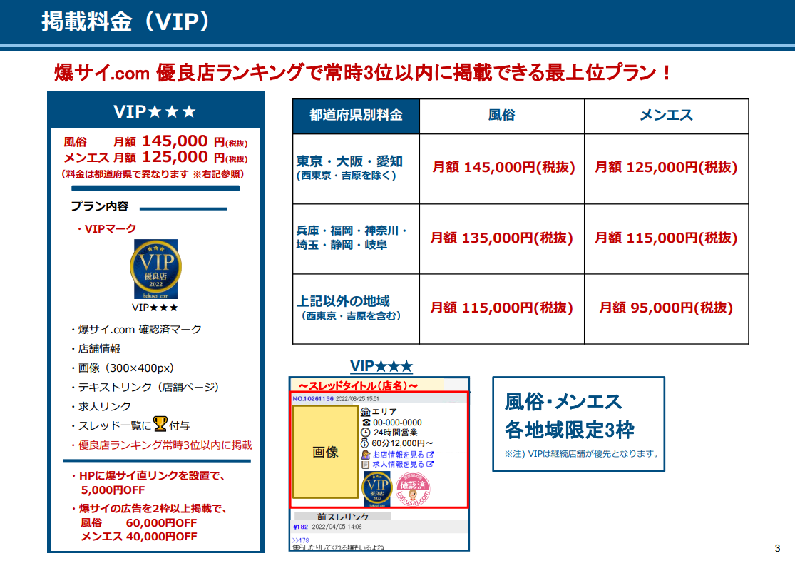 爆サイ.com】 風俗VIP枠・メンエスVIP枠 長期割引プランのご案内 | 風俗広告プロジェクト-全国の風俗広告をご案内可能