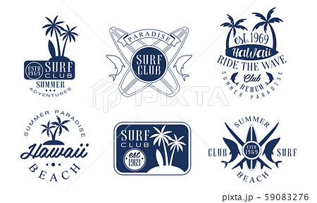 Surf Club Retro Logo Templates Set, Hawaii のイラスト素材59145554- PIXTA