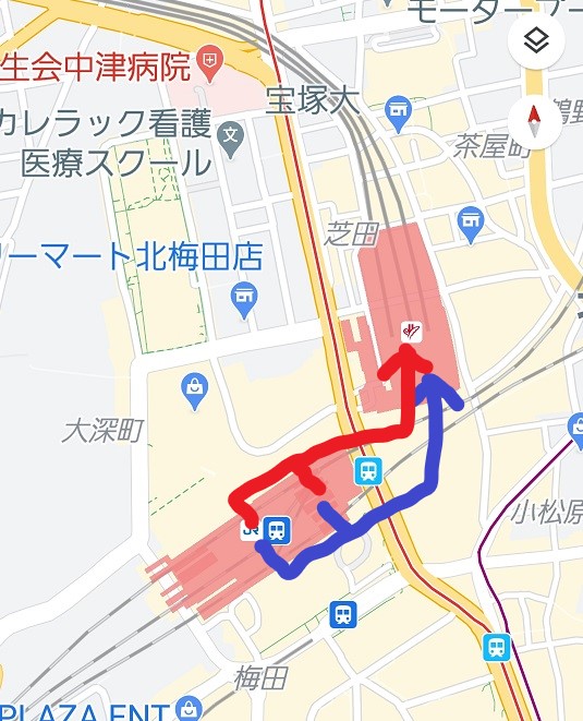 大阪梅田の鉄道駅ガイド。梅田の各駅から阪急・阪神大阪梅田駅への行き方