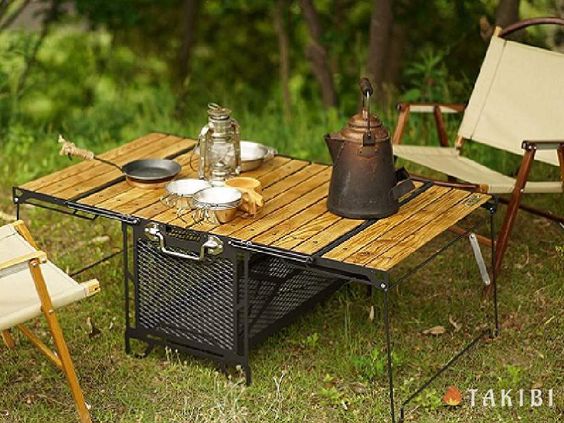 本格アイアンとウッドの持ち運び簡単キャンピングテーブル DIY 自作テーブルでソロキャンプも