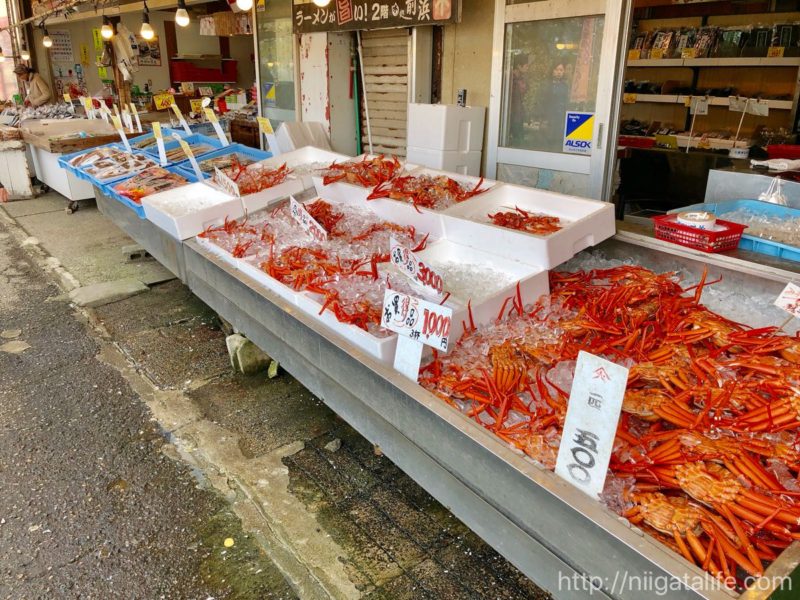 周辺観光紹介：寺泊 魚の市場通り , 一棟貸し宿 NEMARU @nagaoka.nemaru から車で約20分のところにある寺泊 魚の市場通り。,日本海に面した長岡市寺泊地域に連なる魚市場には新潟県内の港は勿論、様々な地域で揚がった鮮魚類が集まっています。,最近では県外に進出した角上魚類の本店もこちらです。, 名物の浜焼きや番屋汁をその場で楽しむことができますよ。,
