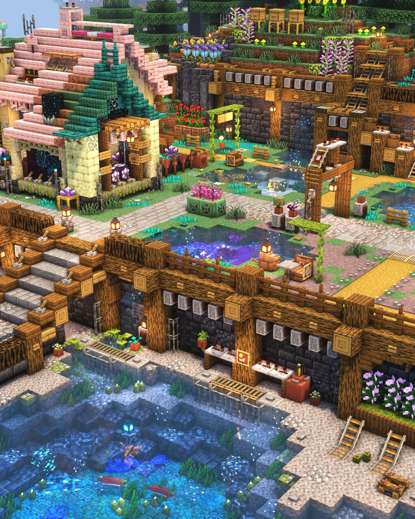 マイクラ 景色最高！オシャレすぎる川沿いの拠点建築がこちらマイクラ速報