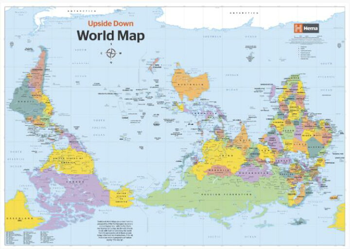 封筒に折り込まれたアップサイドダウン世界地図 Upside Down World in Envelope Folded Mapサイズ840x594mmT-MAPS