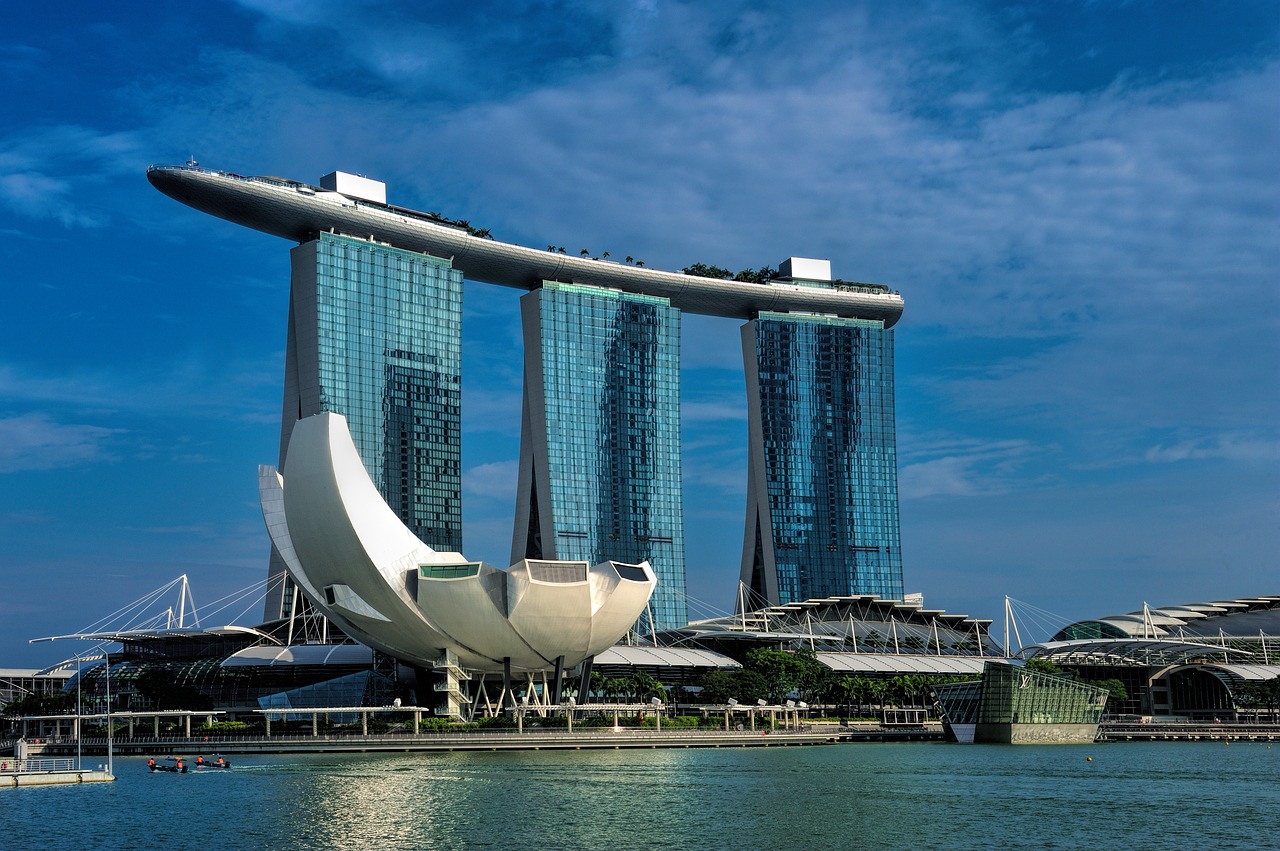 Marina Bay Sands 3つのビルの上に船みたいなのがのってる建物 ビルはそれぞれ足元がさけていて空間になってた ビルも船もカーブしてしている表はガラス張りで裏側は一面植栽の緑でいっぱいだった！シンガポール建物