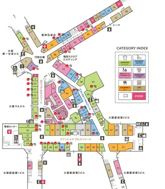 大阪駅からのMAPを新しいもの作りました。迷われる方も多く、梅田 ダンジョンと言われるくらいなので、わかりにくいとお声を頂くことも多いです。一度慣れるとわかりやすいとは思うのですが。地下街 ホワイティうめだ を抜けて泉の広場を目指してもらうとわかりやすい