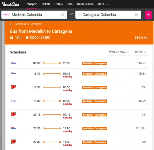 コロンビア カルタヘナ市内からバスターミナルとメデジンへの夜行バスについて暮らすように、旅をする