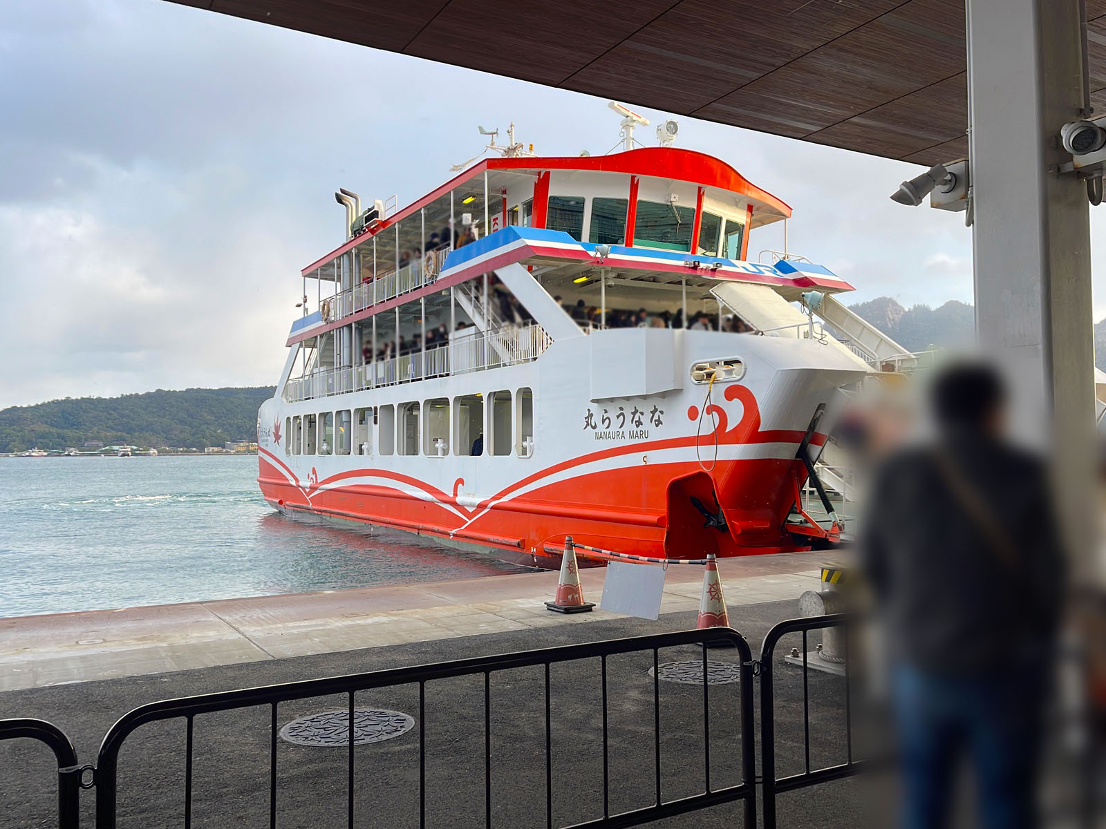 宮島口駅に到着。 歩いてすぐのフェリー乗り場から厳島神社へ。 フェリーから見る景色は自然が溢れていて最高！！ 10分程で到着。沢山の観光客で賑わっていた。 外国人観光客も多くいた。 お店も沢山並び、お洒落な空間で心がより弾む。 少し歩くとシカが出迎えてくれた