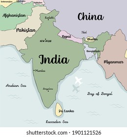スリランカ - 河川流域地図、白地にパステル - ファインアートプリント – Grasshopper Geography