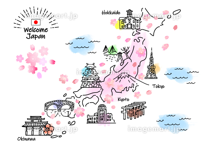 シンプル手書きの冬の日本の観光地イラストマップ201483552 毎月1点無料 フリー のストックフォト イメージマート