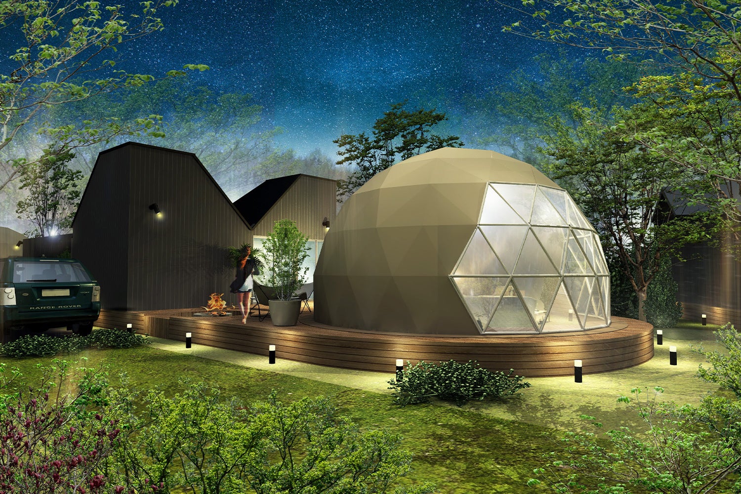 山梨 河口湖ベースドームグランピング登り坂 リゾグラ リゾートグランピングドットコム