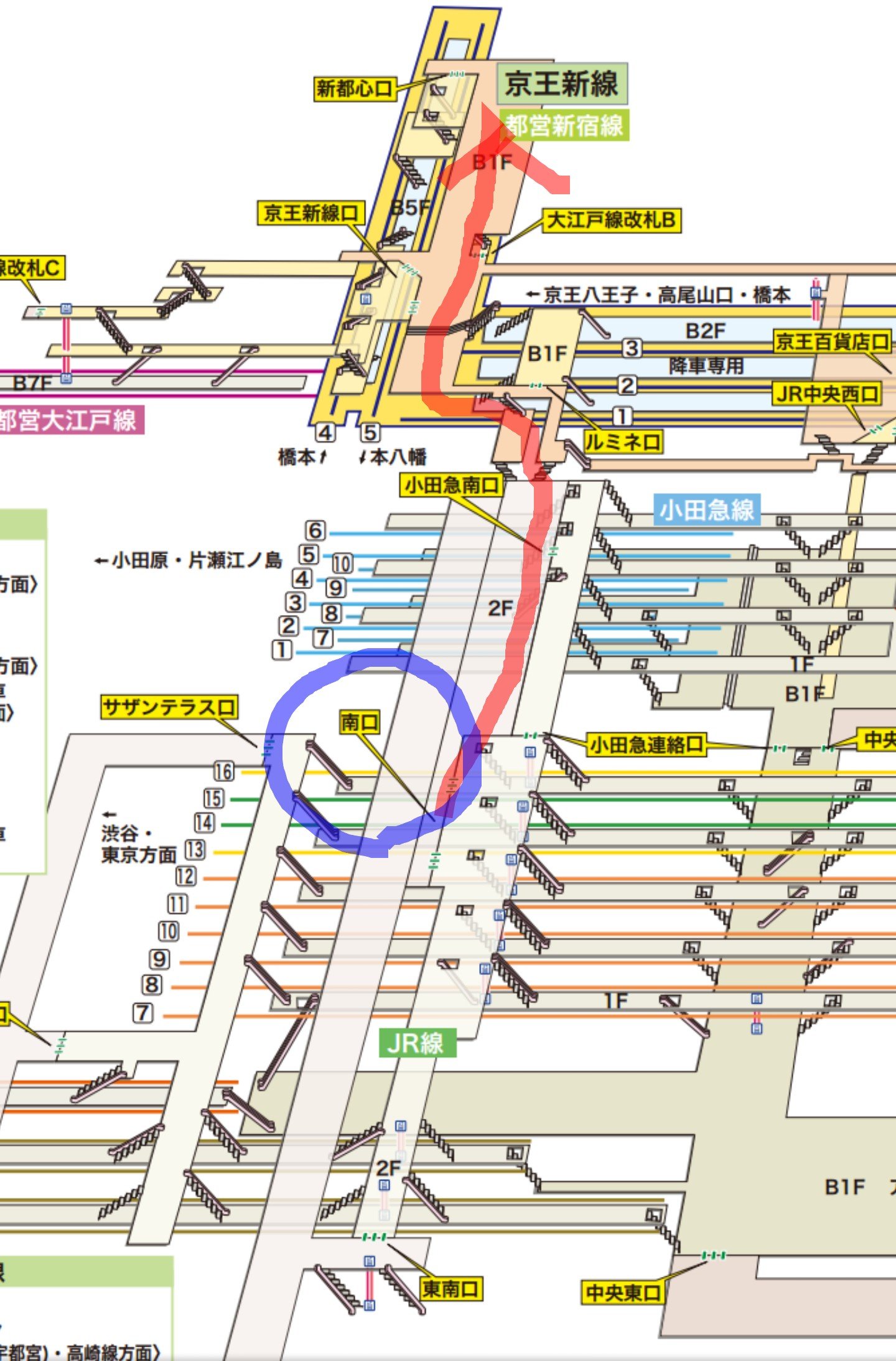 新宿駅 京王新線・都営新宿線からJR線 南口、西口 への乗り換え方法 - だんらんナビ