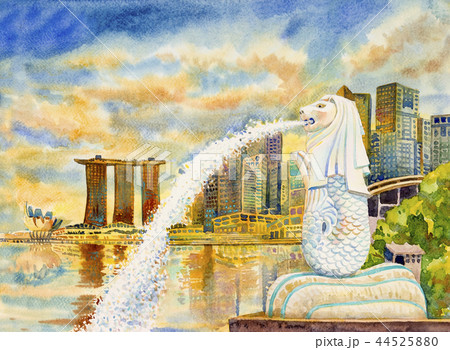 都市街高層ビル建物道路表示シンガポール ダウンタウン フラット ベクトルのモダンな街並みのイラストのイラスト素材・ベクター Image 83951606