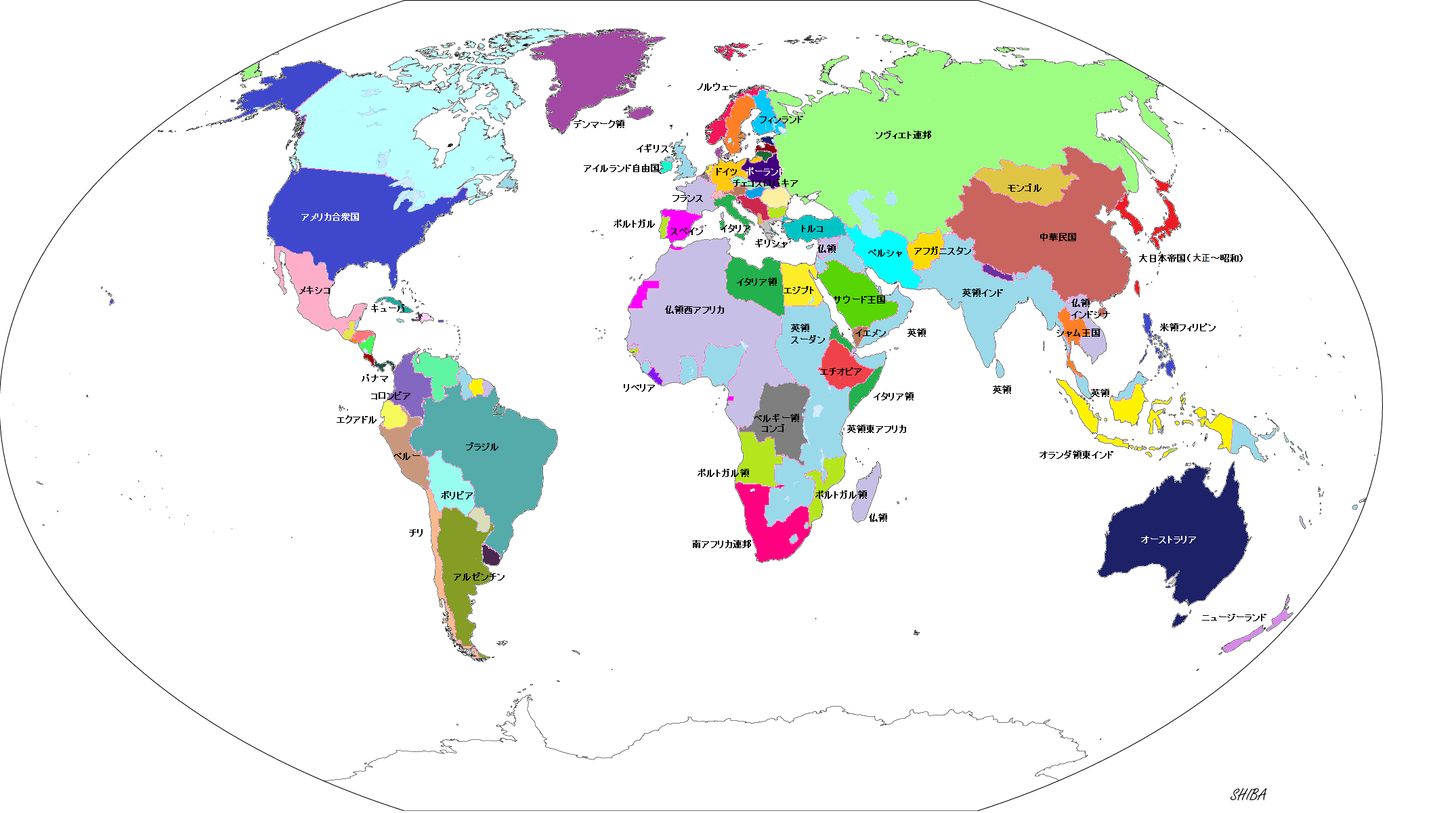 イギリスで購入 南半球が上 世界地図