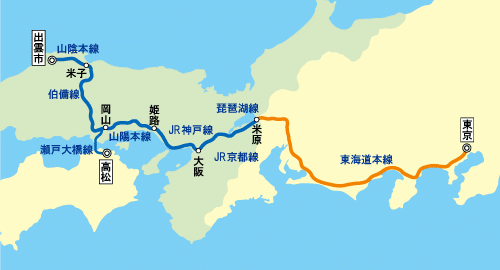 ほどちゃんの島 - 寝台列車路線図 1998.7.10
